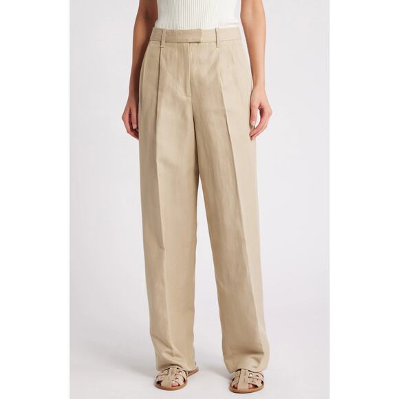 Rag & Bone Newman Pleated Wide Leg Pants High Rise Cotton Linen Classy Sz 2 - Picture 1 of 11